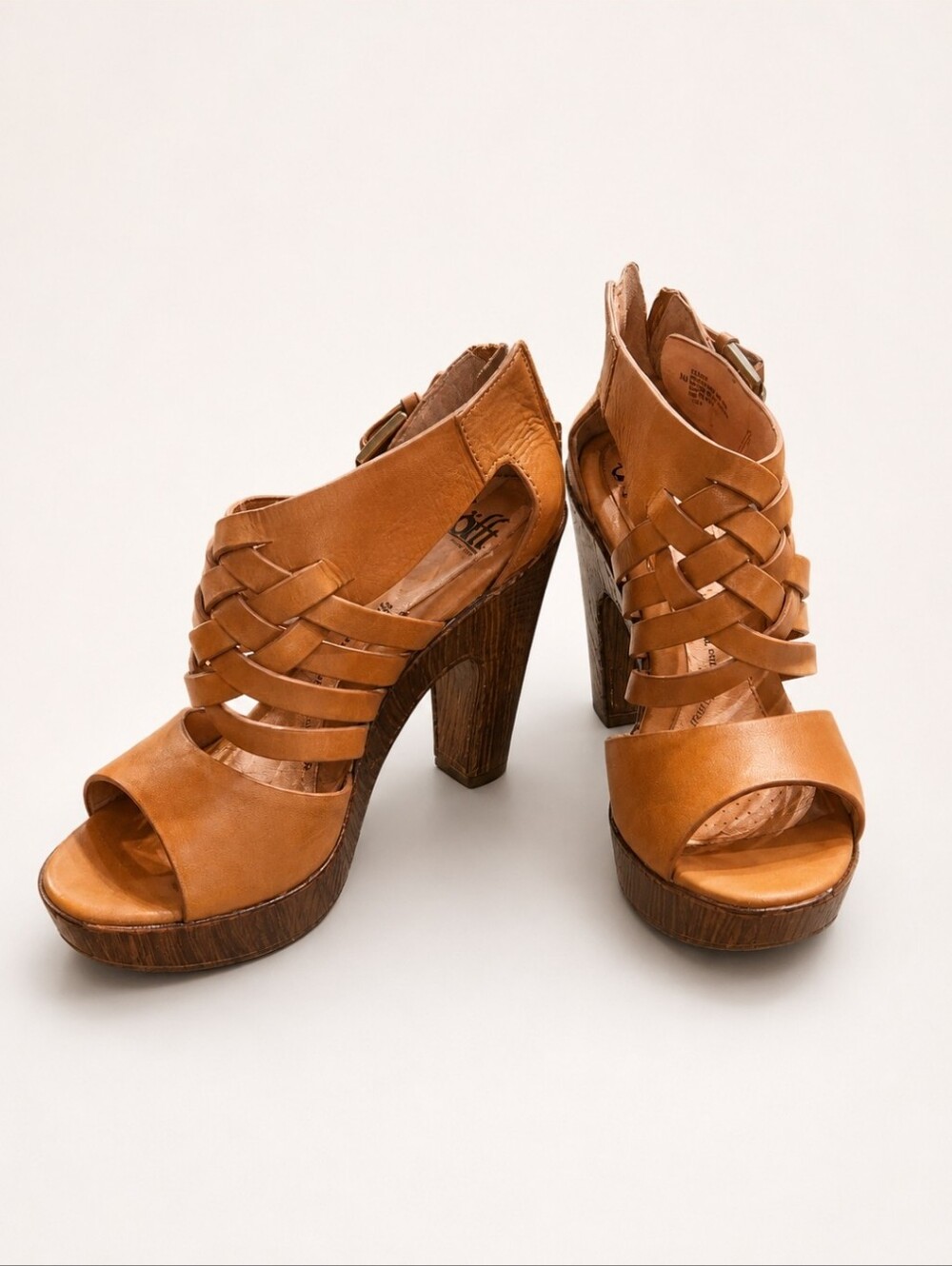 Söfft Ohana Tan Woven Leather Platform Heels Boho Sandals Size 7